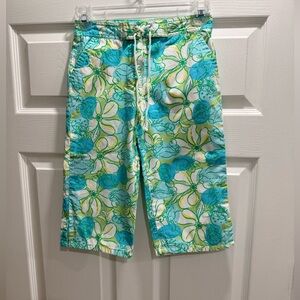 VTG Lilly Pulitzer KIDS cropped pants guava green floral/ crabcake size 10